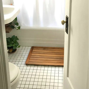 Teak Wood Bathroom <b>Mat</b> Rectangle Anti Slip Drain <b>Board</b> For Bathtub Shower Floor Minimalist Design - Product Image 1