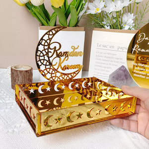 Bandeja Acrílica Dorada Personalizada de Moda 2024 para Ramadán Kareem con Impresión Serigráfica y Logotipo Personalizado, Marca Yageli, para Decoración de Mesa - Product Image 4