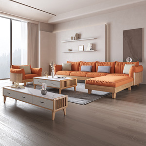 Juego de Sofás en Forma de L de Madera Maciza con Almacenamiento, Color Madera Natural, Muebles Modernos para Sala de Estar - Product Image 5