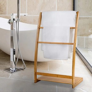 Bamboo Towel Rack 3 Bars Organizer <b>Shelf</b> For Bathroom Storage - Product Image 1