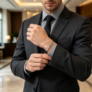 Bracelet manchette personnalisé en acier inoxydable gravé, plaqué argent, avec citation inspirante, prêt à être expédié - Product Image 3