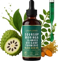 OEM 6 en 1 Soursop Moringa Sea Moss Liquide Oral avec Huile de Nigelle et Curcuma pour le Soutien Immunitaire et le Bien-être Naturel 60ml