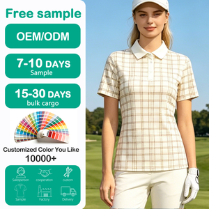 <span class=keywords><strong>Polo</strong></span> Clásico a Cuadros Beige para Mujer, Manga Corta, con Cuello, Estilo Casual Deportivo - Product Image 1