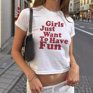 Camiseta Corta Ajustada para Mujer, Estilo Casual, de Poliéster Transpirable, con Logotipo Bordado y Estampado, Estilo Hip-Hop Urbano - Product Image 4