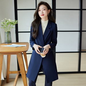 Women's Trench Coat 2023 Spring Autumn Mid Length Suit Style Solid Color Polyester Woven Comfortable Professional Casual Coat - Product Image 2