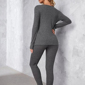 Top <span class=keywords><strong>y</strong></span> leggings de punto acanalado para el cuidado de las mujeres, conjunto informal cómodo de maternidad - Product Image 5