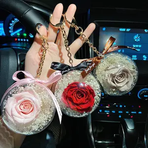Custom design Pearl Preserved Rose Flower Keychain for Women Bag charm Car Key Chain Eternal Flower Key Chains Mother's Day Gift