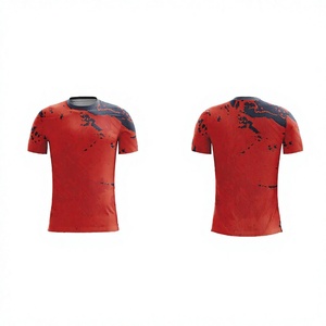 Maillot de football personnalisé rouge texturé imprimé à manches courtes avec nom et numéro d'équipe, sublimation respirante, pour adultes et jeunes, vente en gros OEM - Product Image 1