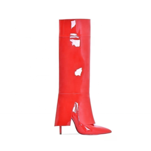 Bright Patent Stiletto Style High Slim Heels Shoes Women Pointed Toe 2 Wear Ways Removable Upper Knee High <b>Boots</b> - Product Image 6