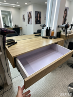 Station de coiffure moderne avec miroir décoratif, mobilier de barbier pour salon de coiffure, en bois