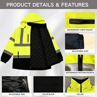 Chaqueta de Seguridad ANSI Clase 2 de Alta Visibilidad, Dos Tonos, con Capucha, Acolchada, Impermeable, Cálida y Reflectante, con Cinta Reflectante de 5CM