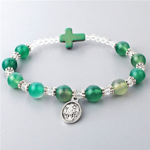 Ciondolo <span class=keywords><strong>Angelo</strong></span> San Michele, <span class=keywords><strong>Bracciale</strong></span> Rosario Cattolico Verde <span class=keywords><strong>con</strong></span> Perle di Agata Verde da 8mm, Perle di Cristallo 3x4mm e Croce - Product Image 2