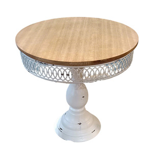 Plato redondo retro para frutas con base blanca envejecida y tapa de madera para exhibir postres - Product Image 2