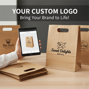 Wholesale Custom Eco-Friendly Recyclable <b>Biodegradable</b> Brown Kraft <b>Paper</b> Gift Bags Die Cut Handle for Pizza Noodle Food - Product Image 3