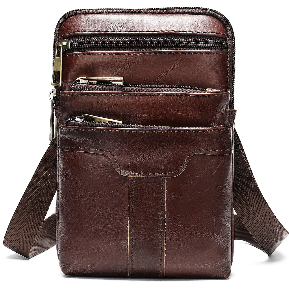 Genuine Leather Messenger Bag Phone Pouch Flap Leather Shoulder Bags Cross Body Bags For Men