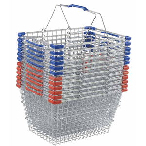 <span class=keywords><strong>Panier</strong></span> à provisions en métal de grillage d'acier inoxydable de supermarché de Chrome rectangulaire direct d'usine avec 2 poignées - Product Image 1