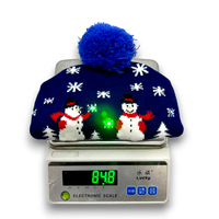 Chapeaux personnalisés bleu marine Pom Bonnet en tricot avec bonhomme de neige Jacquard manchette pliée Let It Snow With Led Lights for Holiday Christmas Hats