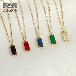 ZOGXIN Geometric Zircon Pendant Necklace 18K Gold Plated Stainless Steel Rectangle Chain Women's Jewelry Gift - Product Image 1