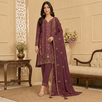Costume en soie semi-brodé avec travail de sequins, style traditionnel indien pakistanais, longueur cheville, pour femme, idéal pour les fêtes