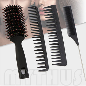Brosses et peignes démêlants pour hommes et femmes, accessoires de coiffure, peigne à grandes dents en carbone, broche en acier, pour séparer les cheveux, poils de sanglier, 4 pièces - Product Image 6