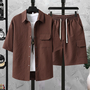 Soutien à la personnalisation d'un article <span class=keywords><strong>Ensemble</strong></span> de chemises à manches courtes de couleur unie à la mode décontractée d'été, <span class=keywords><strong>ensemble</strong></span> de chemises et de shorts deux pièces - Product Image 6