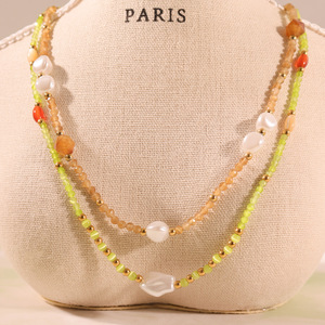 Collana retrò con ruota panoramica in pietra naturale, con perle imitazione occhio di gatto e conchiglia, una catena a clavicola di nicchia - Product Image 3
