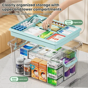 Boîte de rangement pour médicaments de grande capacité, trousse de premiers soins transparente, organisateur portable, boîte médicale à domicile, organisateur de médicaments à double couche - Product Image 2