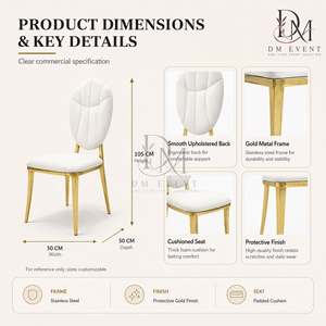 Silla de Boda Decorativa de Acero Inoxidable Dorado con Respaldo de Pétalos de Tulipán y Cojín Blanco para Bodas y Eventos - Product Image 5