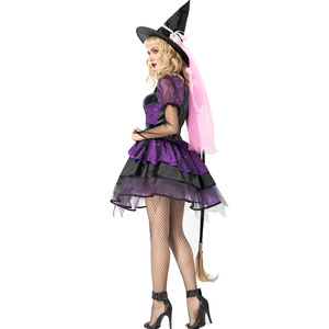 Halloween Cosplay capas púrpura gasa negro Faux cuero Sexy <span class=keywords><strong>bruja</strong></span> vestido mascarada traje de rol - Product Image 5