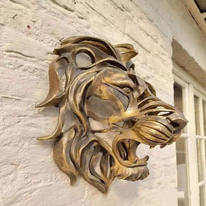アンティーク調の家の装飾樹脂彫刻、レトロな3Dライオンヘッドの壁掛けアート、動物の頭の像、アートウォールデコレーション用 - Product Image 3