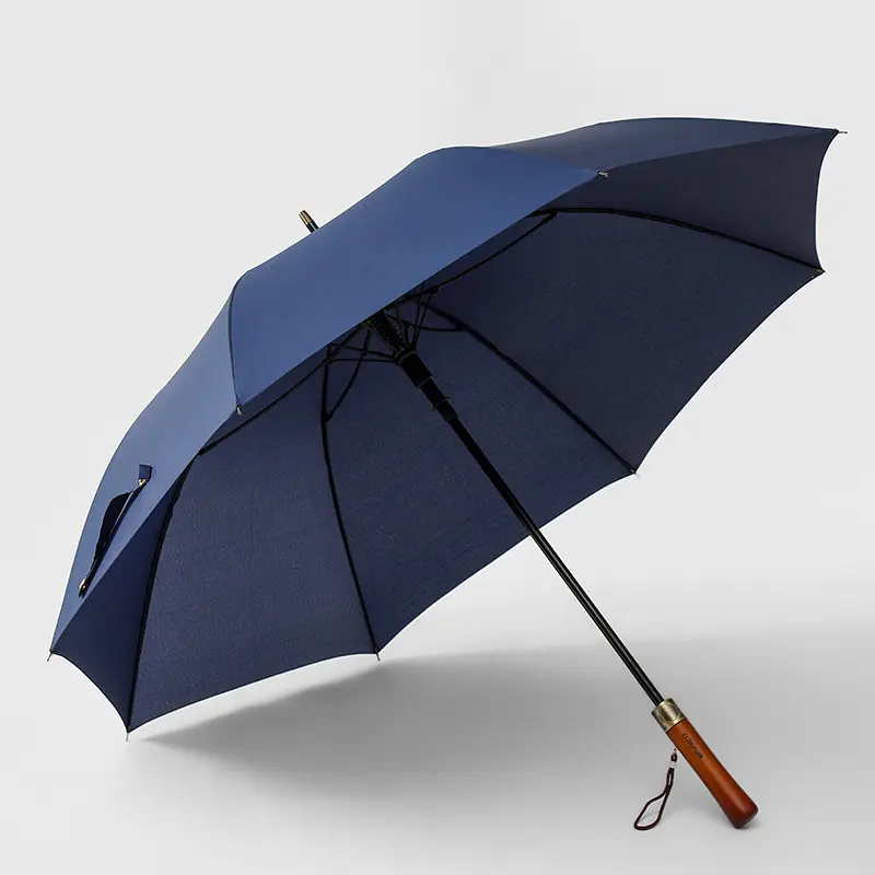 Ombrello da golf Semi-automatico di lusso con manico in legno grigio blu navy ombrello lungo