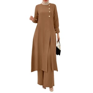 Abito alla moda musulmano Abito <span class=keywords><strong>islamico</strong></span> da donna elegante 2 pezzi camicia lunga irregolare pantaloni larghi abito - Product Image 2
