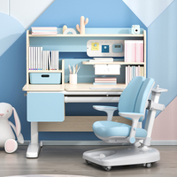 Ensemble table d'étude et bibliothèque ergonomique moderne en bois pour enfants, avec bureau et chaise réglables en hauteur pour chambre à coucher