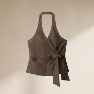 Summer Women's Wear 2026 New Fashion Woven Polyester Sequined Bow Decorated Breathable Casual Short Peter <b>Pan</b> Collar Tank Top - Product Image 3