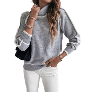 Suéter de Punto con Hombros Descubiertos, Estilo Moderno, para Mujer, Suave, Estilo Casual, Bloques de Color, Jacquard, Holgado, Manga Larga, Top de Moda - Product Image 4