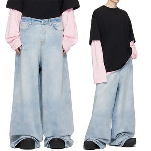 Fashion <b>Loose</b> Fit Cotton Light Faded Blue Denim Jeans <b>for</b> <b>Men</b> Baggy Jean <b>Trousers</b> Pants - Product Image 1