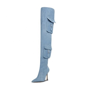 Big Size 44 Stage Women's Over Knee High Thin Heels Pockets Boots <b>Pointed</b> Toe Shoes Stiletto Wide Fit Long Booties - Product Image 4