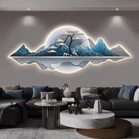Peinture murale de fond de canapé de salon de style moderne et luxueux, paysage chinois avec lanternes, en porcelaine de cristal résistante à l'eau