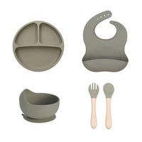 Ensemble de vaisselle pour enfants en silicone sans BPA, assiette à ventouse, bol, cuillère, fourchette, bavoir étanche, fournitures d'alimentation pour sevrage de bébé