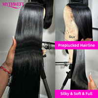 Perruque en cheveux humains naturels de 40 pouces de long, avec dentelle frontale HD 13x4, pré-épilée, ultra-lisse, pour femmes noires