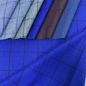 Ready Ship Order Polyester Viscose Elastic Tweed Fabric Mens Italian Suit Fabric Royal Blue Check School Uniform Fabric