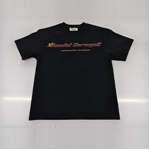 T-shirt a maniche corte larga lavorata a maglia con stampa Hip Hop in cotone 100% da uomo estivo tinto - Product Image 4