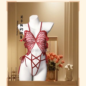 Lencería Sexy, Body Rojo con Diseño de Mariposa, Disfraz para Mujer, Ropa para Juegos de Rol - Product Image 1