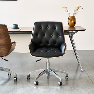 Silla de oficina de cuero genuino, giratoria, con altura ajustable, para uso en el hogar y la oficina. - Product Image 2