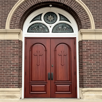 Porte extérieure en bois massif sur mesure, arquée, double, étanche, pour les églises, les restaurants, les hôtels, les mosquées, les parcs, usage commercial