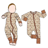 Pyjama bébé en bambou doux de haute qualité avec fermeture éclair, combinaison respirante, impression personnalisée, vente en gros
