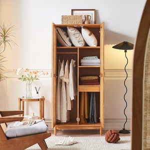 Modern Natural Large Capacity Wooden <strong>Wardrobe</strong> with <strong>Wicker</strong> Doors Foldable and Suitable for Bedroom Storage - Product Image 3
