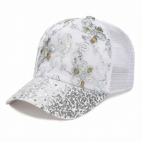 Topi Trucker Jaring Bunga Berpayet Berkilau untuk Wanita dan Remaja Putri, Topi Visor Payet Perak Mengkilap, Topi Snapback Plastik yang Dapat Disesuaikan untuk Aktivitas Luar Ruangan