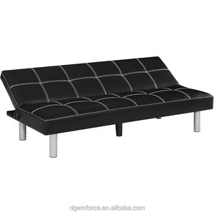 Winforce 간단한 다기능 블랙 PU 가죽 이불 소파 소파 3 인용 금속 다리 컨버터블 거실 접이식 소파 베드 - Product Image 2
