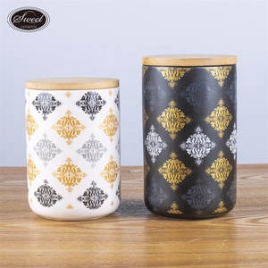 2024New Design Custom White Ceramic Porcelain Kitchen <strong>Tea</strong> Coffee Sugar Canisters Jars <strong>Tins</strong> <strong>Sets</strong> With Bamboo Lids - Product Image 3